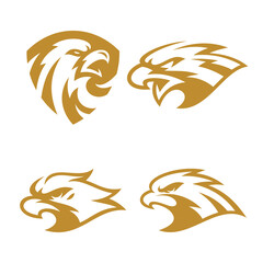 Bird, eagle, falcon or hawk head mascot logo set