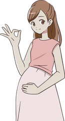 笑顔でOKマークをつくる妊婦