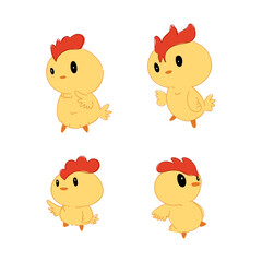 Hand drawn chicken set icon character sketch, line, pet farm animal vector illustration.