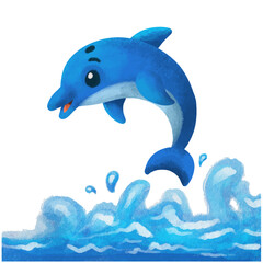 Cartoon cute Dolphin watercolor style isolated on white background