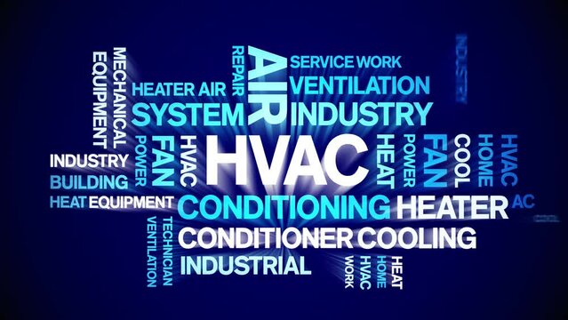 HVAC animated tag word cloud;text design animation kinetic typography seamless loop.