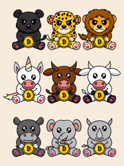 Obraz premium Vector illustration of cute animal holding a coin