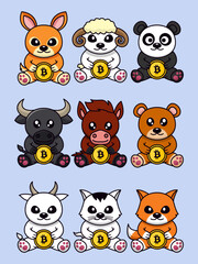 Fototapeta premium Vector illustration of cute animal holding a coin
