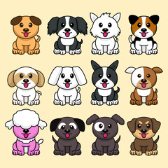 Fototapeta premium Bundle vector illustration of various kinds of cute dogs