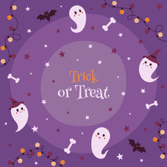 Fototapeta na wymiar Trick or treat. Ghosts and bats. Happy halloween