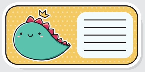 Notebook label. Cute dinosaur. Baby stickers. Vector illustration