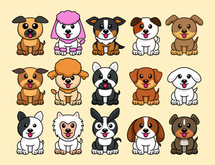 Bundle vector illustration of various kinds of cute dogs