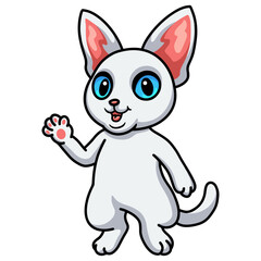 Cute devon rex cat cartoon waving hand