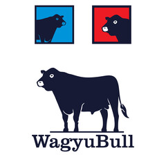 wagyu japan bull logo, silhouette of simple cattle standing vector illustrations