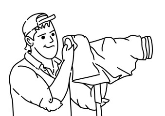doodle line -cameraman standing and taking photo