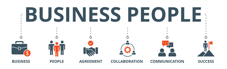 Business people banner web icon vector illustration concept with icon of business, people, agreement, collaboration, communication and success