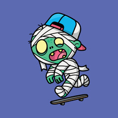 COOL MUMMY WITH HAT IS SKATING