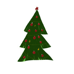 Christmas tree, simple flat design on transparent background