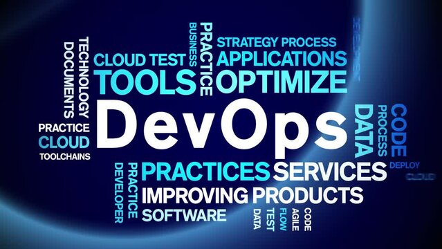 DevOps animated tag word cloud;text design animation kinetic typography seamless loop.