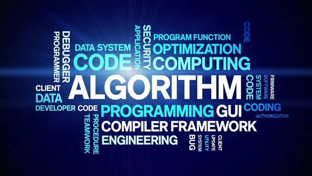 Algorithm animated tag word cloud;text design animation kinetic typography seamless loop.