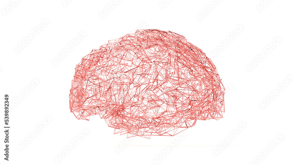 Poster 3d rendering of abstract wireframe human brain shape. isolated on white background. for artificial i