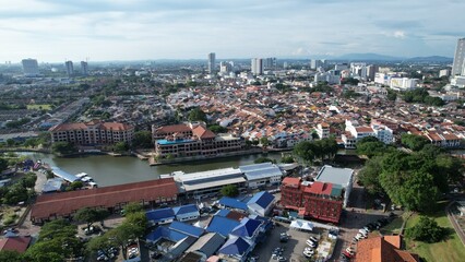 Malacca, Malaysia - October 16, 2022: The Historical Landmark Buildings and Tourist Attractions of Malacca