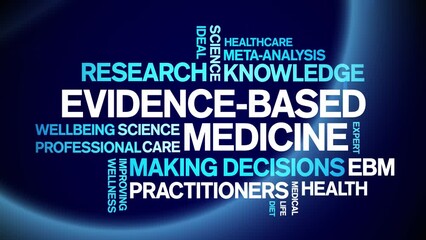 Evidence-Based Medicine animated tag word cloud;text design animation kinetic typography seamless loop.