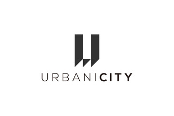 Fototapeta premium Real estate logo design building house skyscraper initial U letter property icon symbol