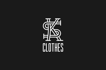 Fototapeta na wymiar S K letter initial logo design sketch art luxury beauty fashion clothing icon symbol line style clothes