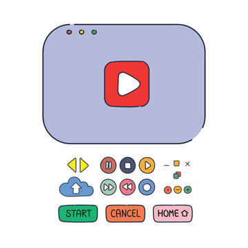 Website presentation icon and symbol menu botton click link design in hand drawn doodle style.