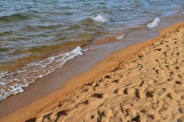 Waves lapping the beach at Lake Tahoe. 