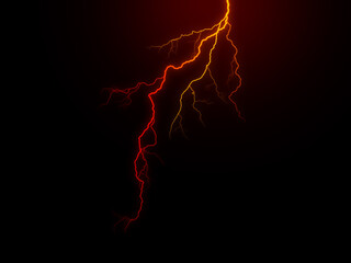 Massive lightning bolt with branches isolated on black background. Branched lightning bolt....