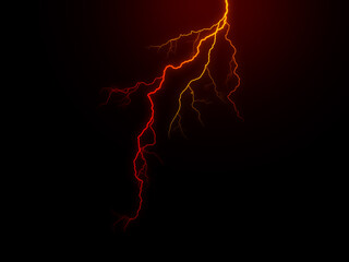 Massive lightning bolt with branches isolated on black background. Branched lightning bolt. Electric bolt.