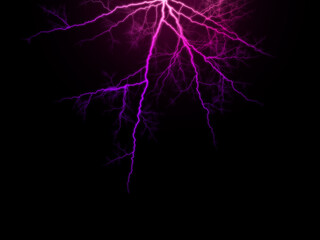Massive lightning bolt with branches isolated on black background. Branched lightning bolt. Electric bolt.