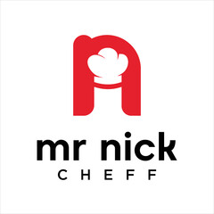 letter N with chef logo design icon set background