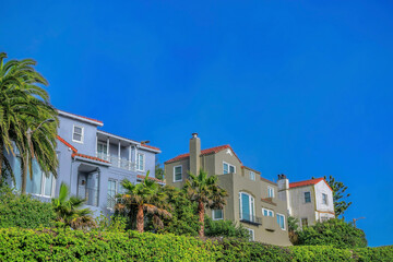 Neighborhood landscape with beautiful houses in San Francisco Califronia