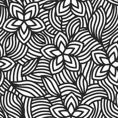Abstract seamless floral  pattern with lines.