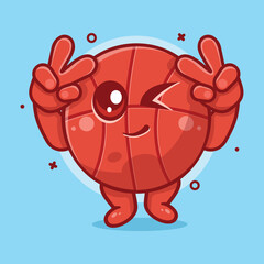 cute basketball ball character with peace sign hand gesture isolated cartoon in flat style design