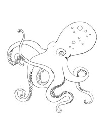 Coloring page, octopus with long tentacles