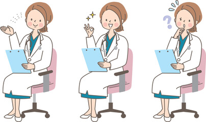 若い女性医療従事者のベクターイラスト素材セット