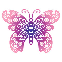 Butterfly doodle zentangle hand drawing illustration.