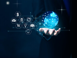 Businessman in data management and prevent concept