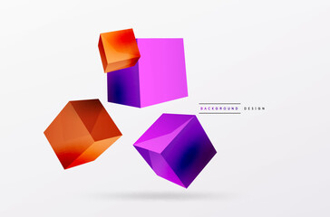3d cubes vector abstract background. Composition of 3d square shaped basic geometric elements. Trendy techno business template for wallpaper, banner, background or landing