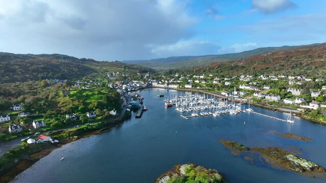The Fishing Village of Tarbert in Scotland Aerial View
