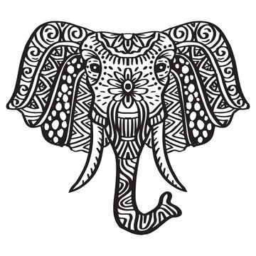 Elephant head doodle zentangle hand drawing illustration.