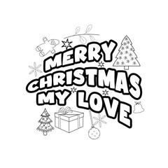 Merry Christmas Coloring page. Christmas line art coloring page design for kids.
