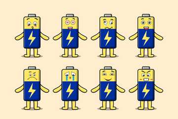 Set kawaii Battery cartoon character with different expressions cartoon face vector illustrations