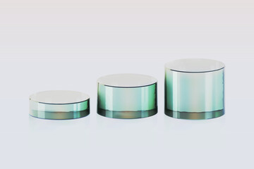 3d glass podium. Beauty product display cosmetic minimal scene. Vector cosmetic promotion stage.