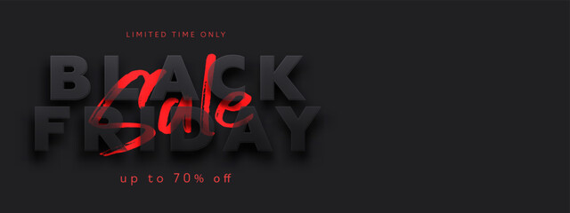 Black Friday Sale banner. Modern minimal design with black glass typography. Trendy creative template for promotion, advertising, web, social and fashion ads. Vector illustration.