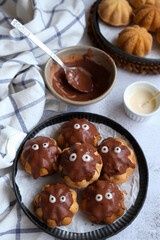 Baked pastry snacks. Spiced Cacao Coated and Uncoated Tea Cakes. Ideal for breakfast, between meals snack or Halloween party snacks
