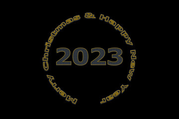 3D illustration New Year concept 2023 design with text jean design on a black color background.