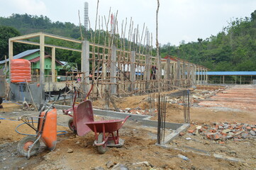 The framework of the building which is still under construction has not been completed