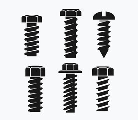 set of black screw logo on white background. - obrazy, fototapety, plakaty
