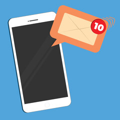 Vector illustration of smartphone with unread new message email notification on the phone screen.