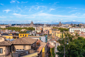Historic Buildings and Churches in Central Rome seen from Trastevere